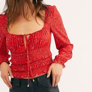 Free People red printed Lolita tie front top
